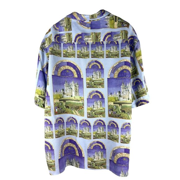 FLAN LABS Silky Castle Print Button Up Shirt Men’s XXL - Picture 5 of 9